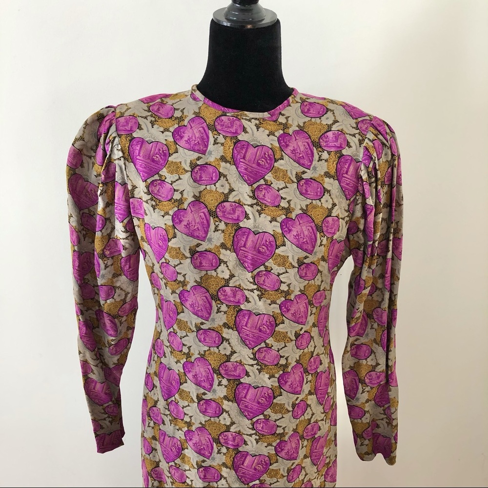 Richilene Dress Midi Puff Sleeves Vintage - Picture 2 of 8